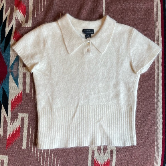 Vintage Y2K The Limited Angora Cream Collared Polo Sweater - Picture 1 of 5